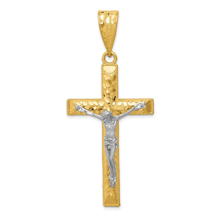 Million Charms 14K Two-Tone Diamond-Cut Relgious Crucifix Pendant