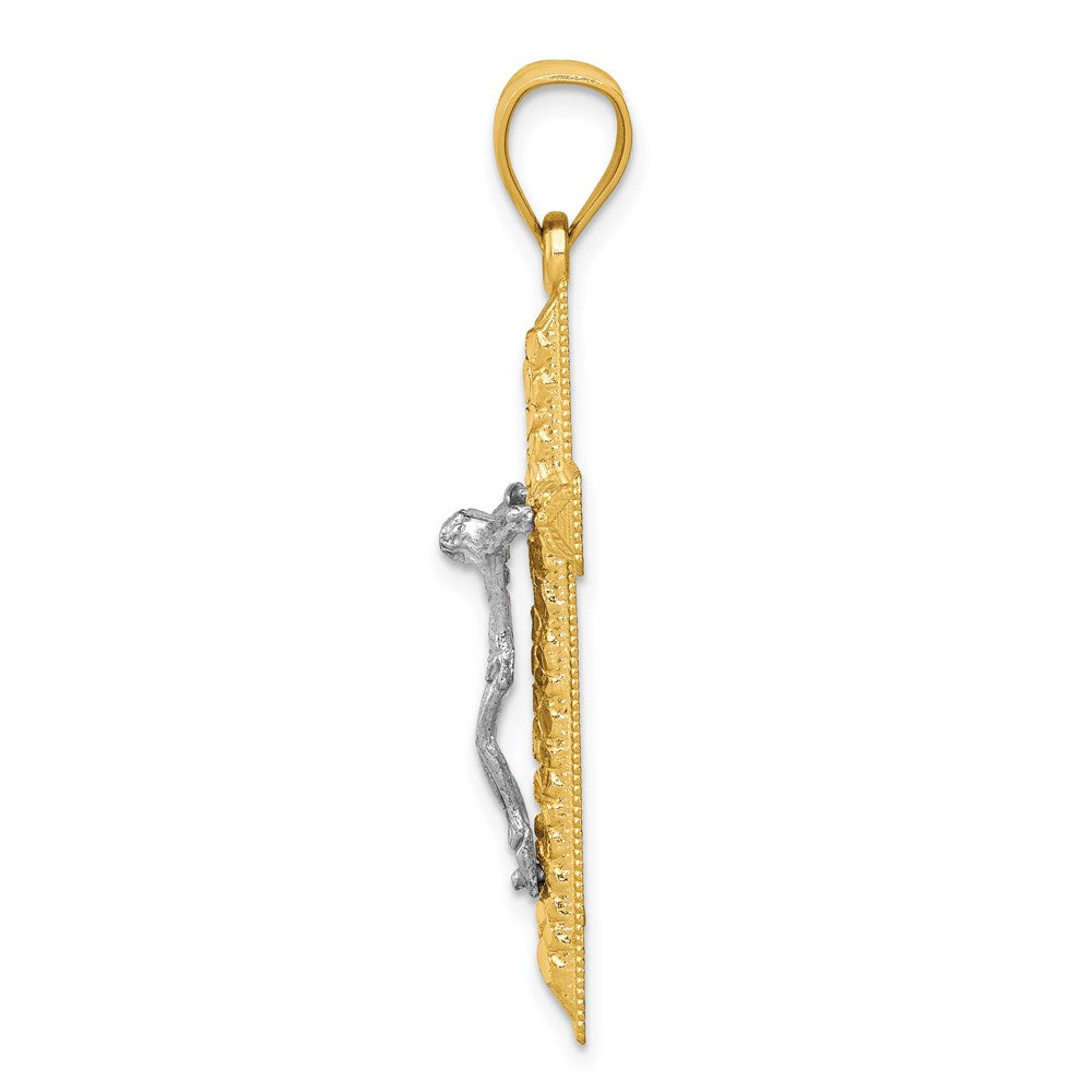Million Charms 14K Two-Tone Diamond Cut Relgious Crucifix Pendant