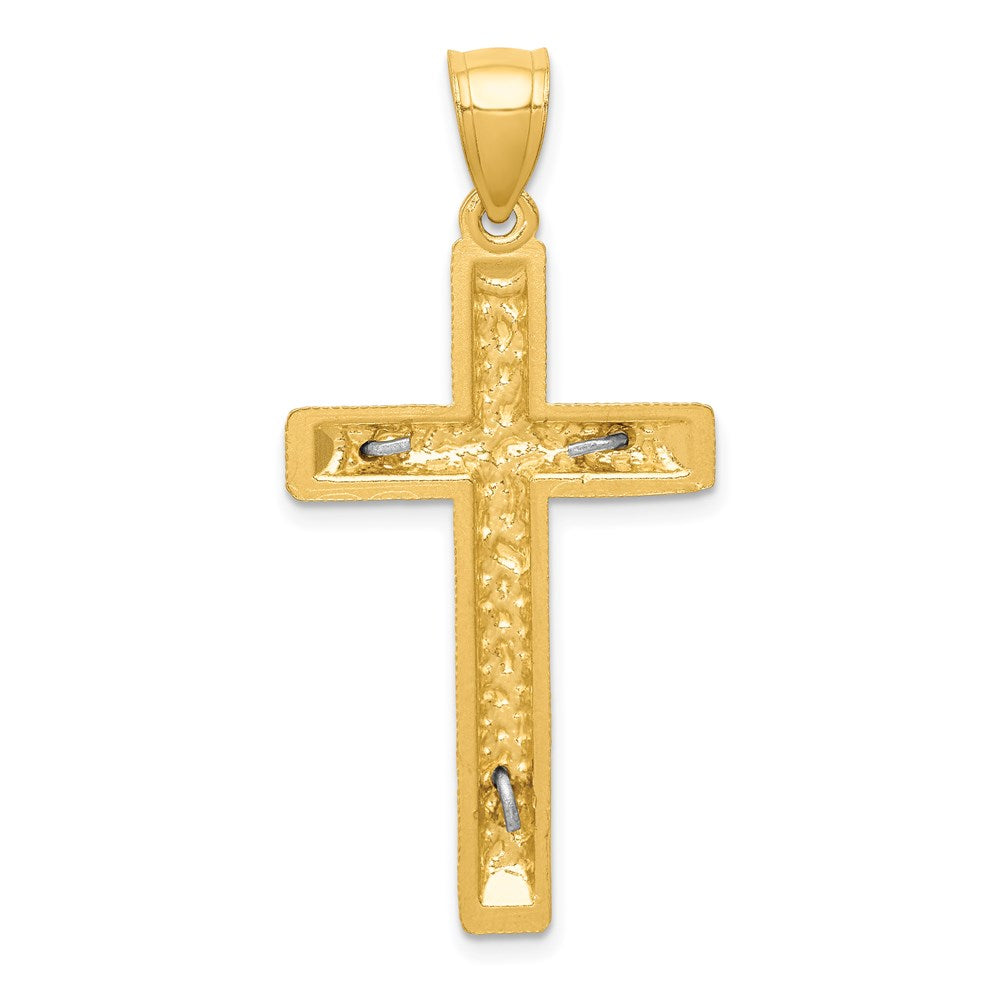 Million Charms 14K Two-Tone Diamond Cut Relgious Crucifix Pendant