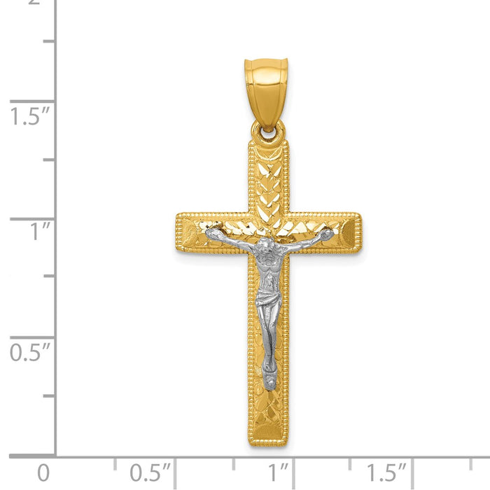 Million Charms 14K Two-Tone Diamond Cut Relgious Crucifix Pendant