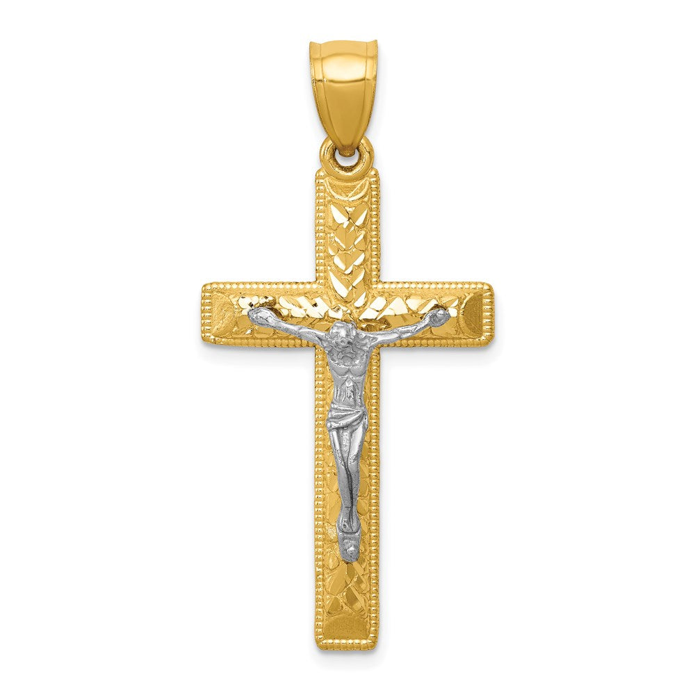 Million Charms 14K Two-Tone Diamond Cut Relgious Crucifix Pendant