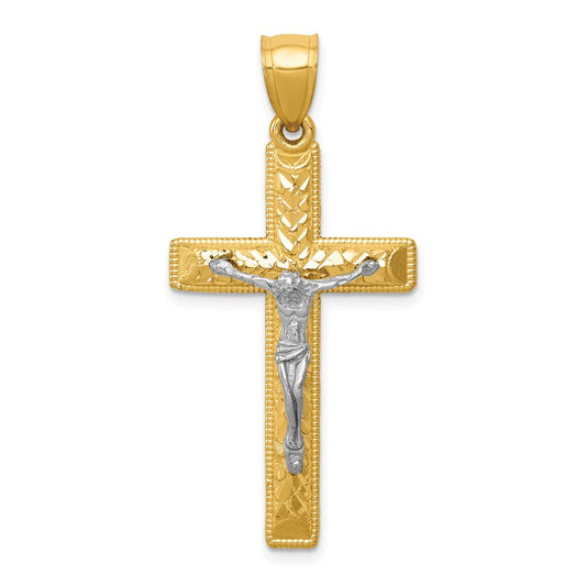 Million Charms 14K Two-Tone Diamond Cut Relgious Crucifix Pendant