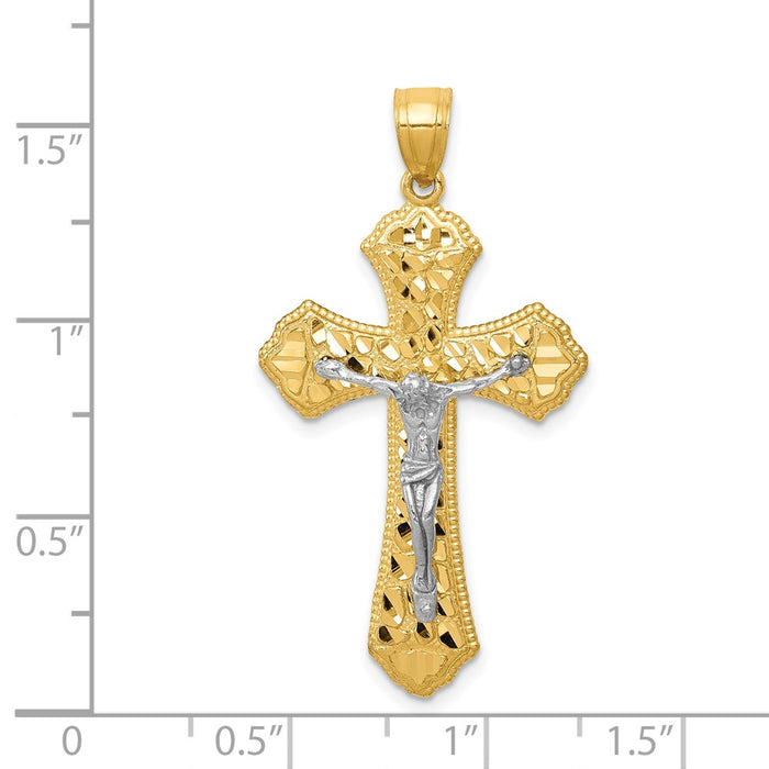 Million Charms 14K Two-Tone Diamond-Cut Passion Relgious Crucifix Pendant