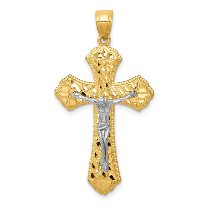 Million Charms 14K Two-Tone Diamond-Cut Passion Relgious Crucifix Pendant