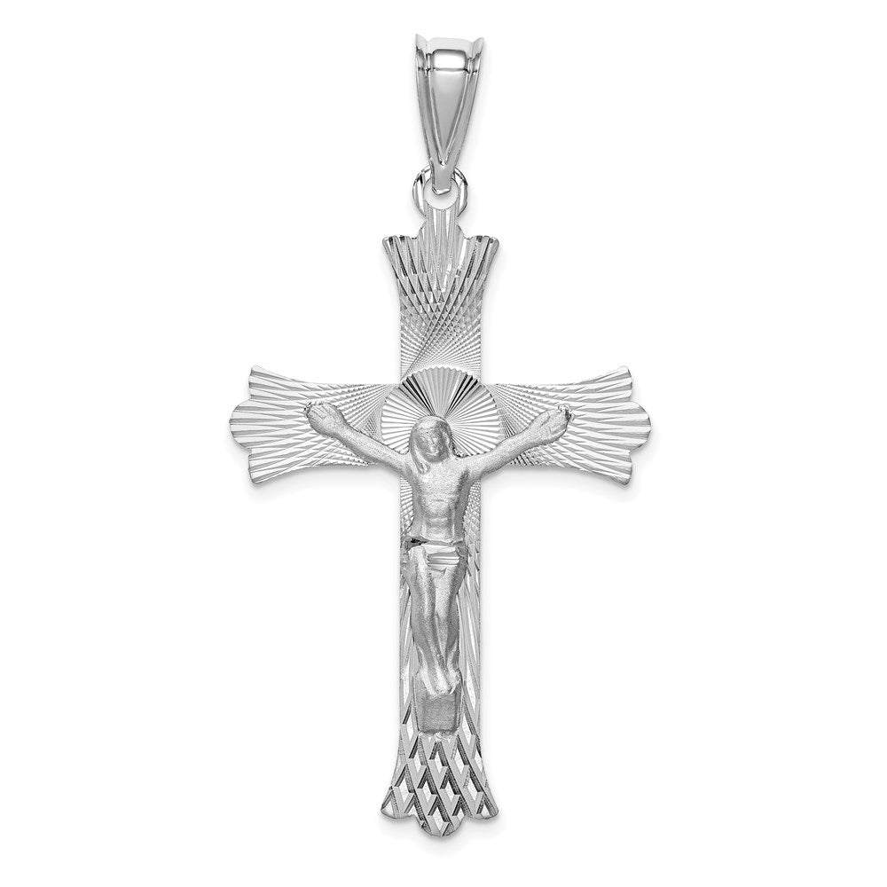 Million Charms 14K White Gold Themed Relgious Crucifix Pendant