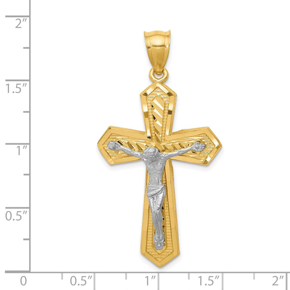 Million Charms 14K Two-Tone Diamond-Cut Passion Relgious Crucifix Pendant