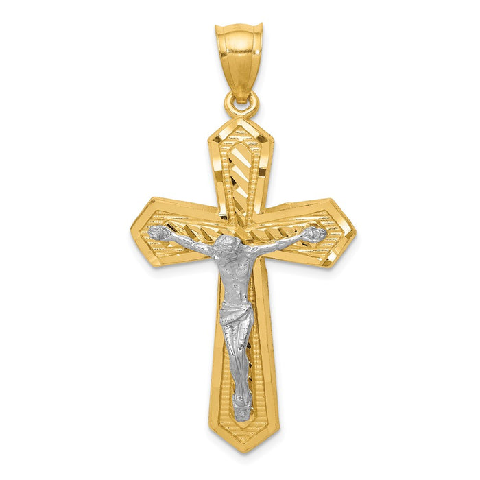 Million Charms 14K Two-Tone Diamond-Cut Passion Relgious Crucifix Pendant