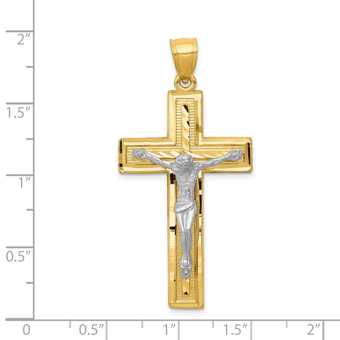 Million Charms 14K Two-Tone Diamond-Cut Latin Relgious Crucifix Pendant