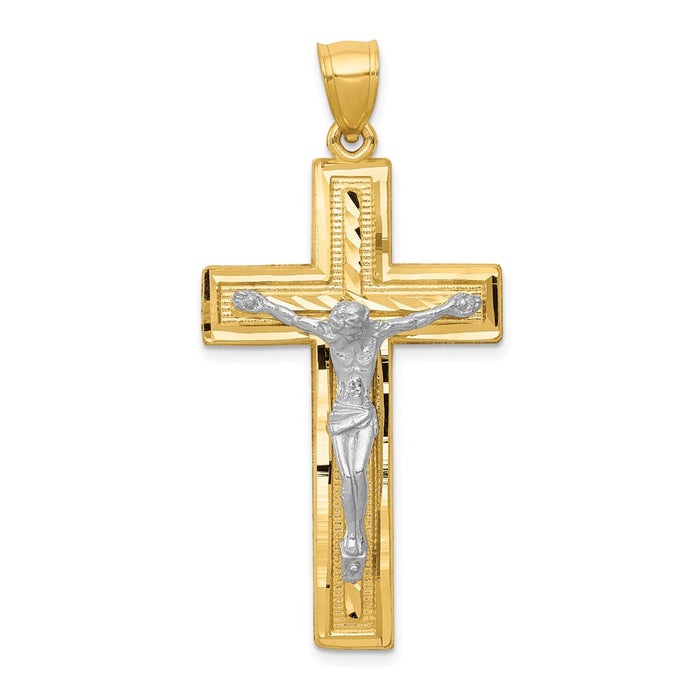 Million Charms 14K Two-Tone Diamond-Cut Latin Relgious Crucifix Pendant