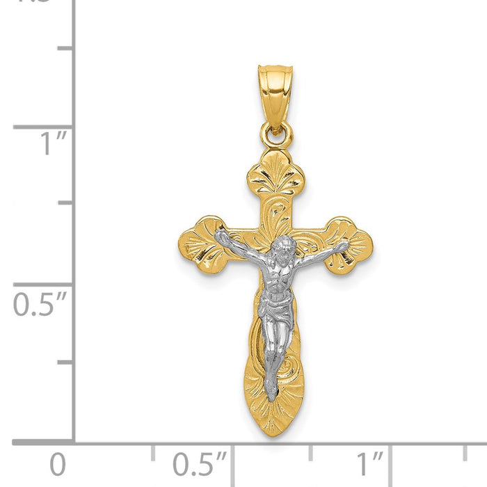 Million Charms 14K Two-Tone Budded Relgious Crucifix Pendant