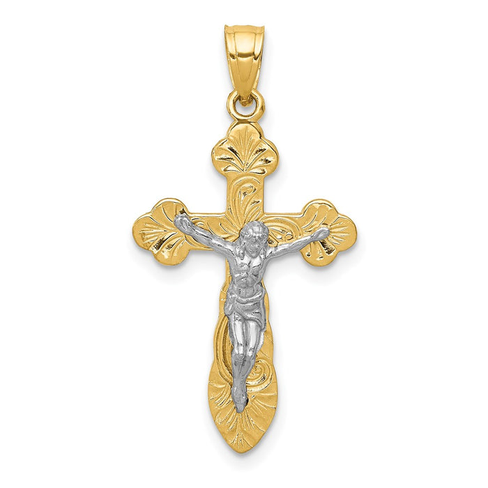 Million Charms 14K Two-Tone Budded Relgious Crucifix Pendant