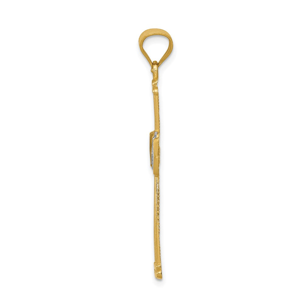 Million Charms 14K Yellow Gold Themed With Rhodium-plated Diamond-Cut Filigree Relgious Cross Pendant