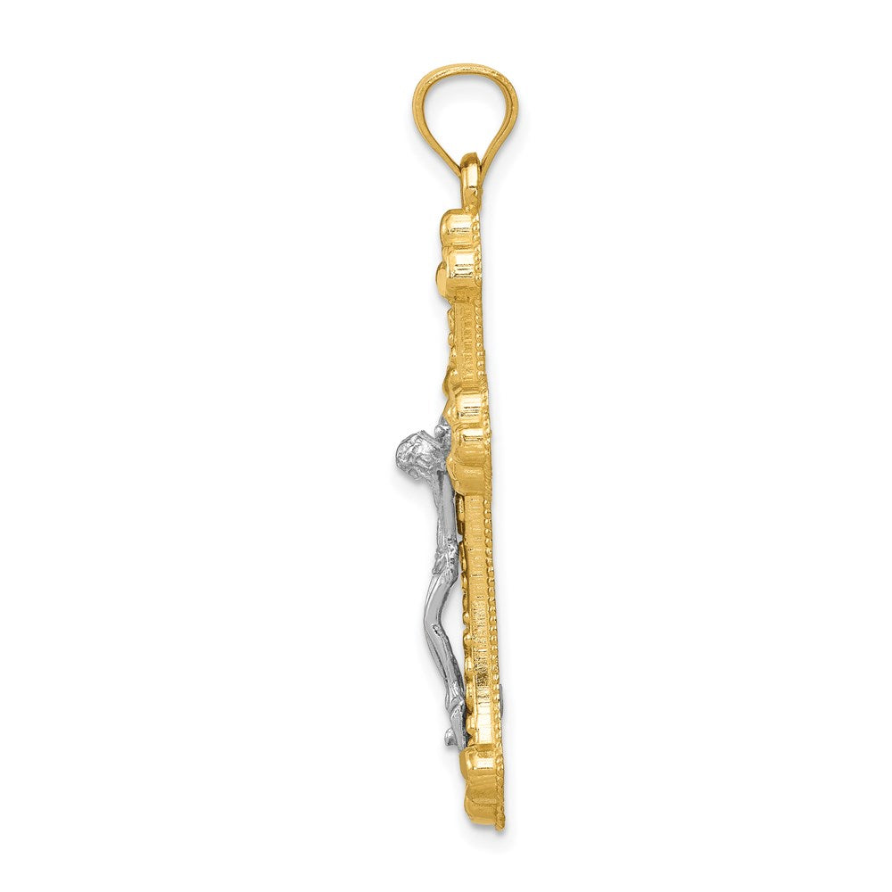 Million Charms 14K Two-Tone Diamond-Cut Budded Relgious Crucifix Pendant