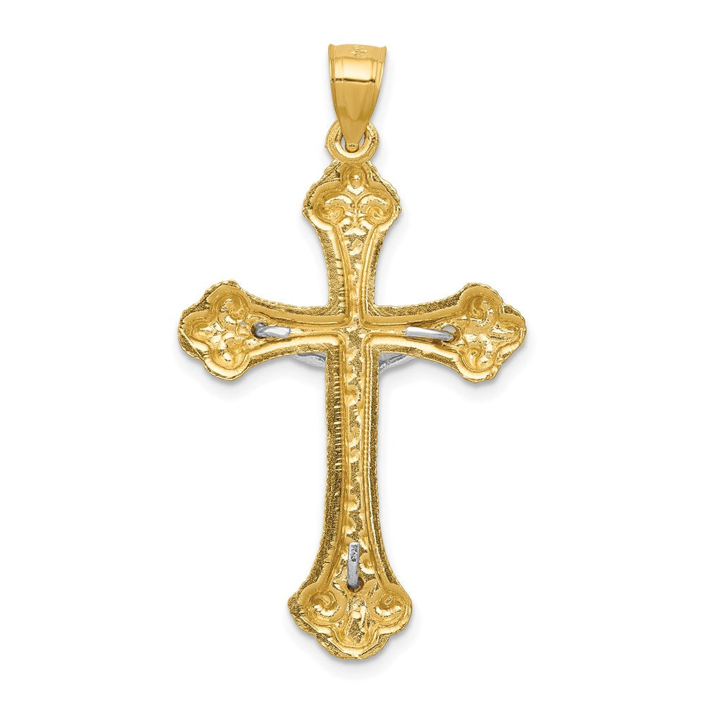 Million Charms 14K Two-Tone Diamond-Cut Budded Relgious Crucifix Pendant