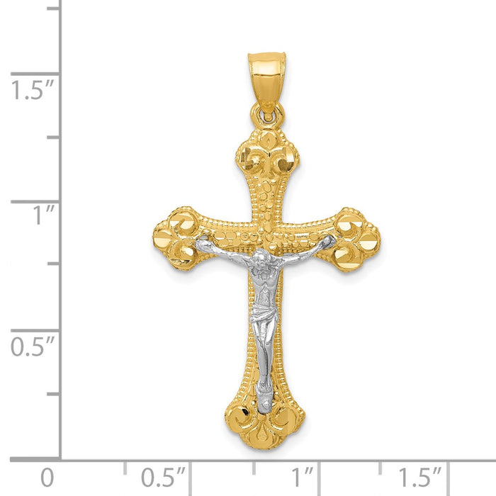 Million Charms 14K Two-Tone Diamond-Cut Budded Relgious Crucifix Pendant