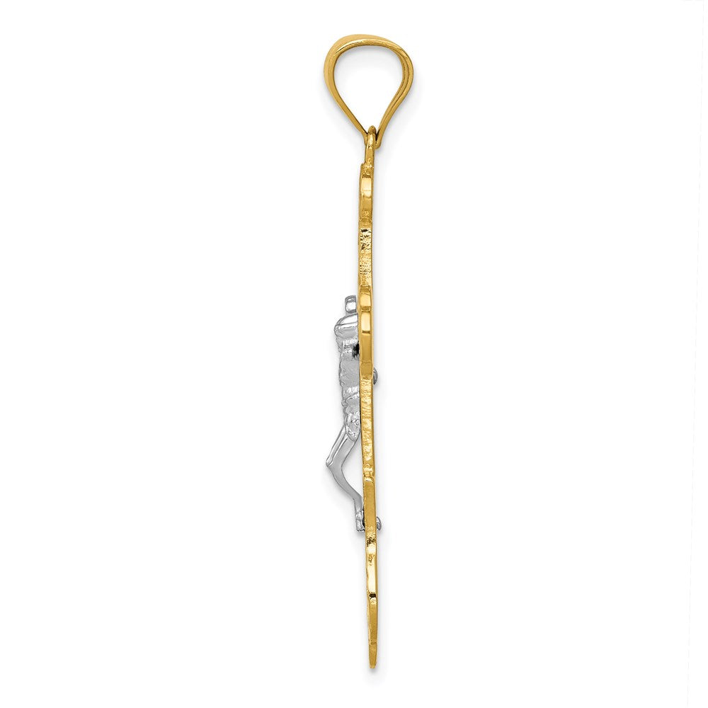Million Charms 14K Two-Tone Gold Themed Swirl Design Budded Relgious Crucifix Pendant