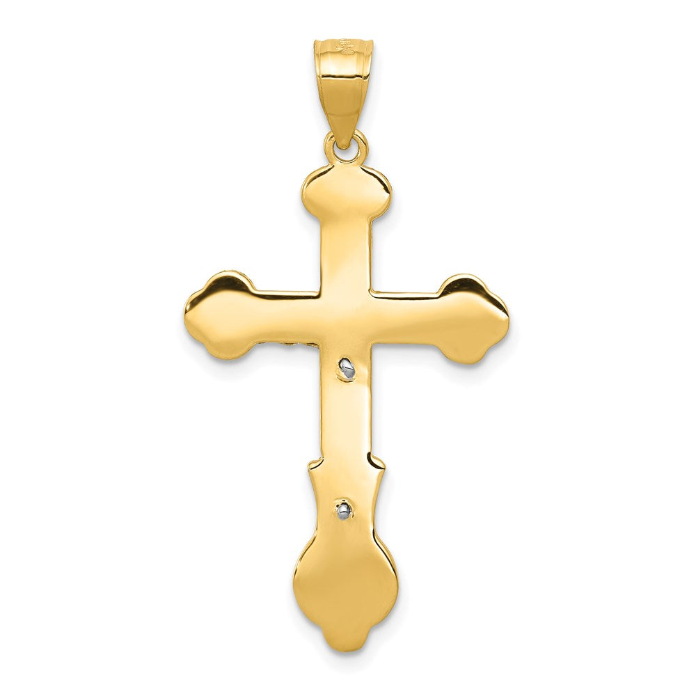 Million Charms 14K Two-Tone Gold Themed Swirl Design Budded Relgious Crucifix Pendant
