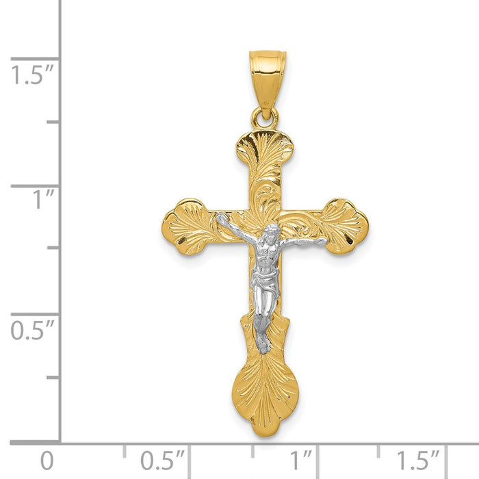 Million Charms 14K Two-Tone Gold Themed Swirl Design Budded Relgious Crucifix Pendant