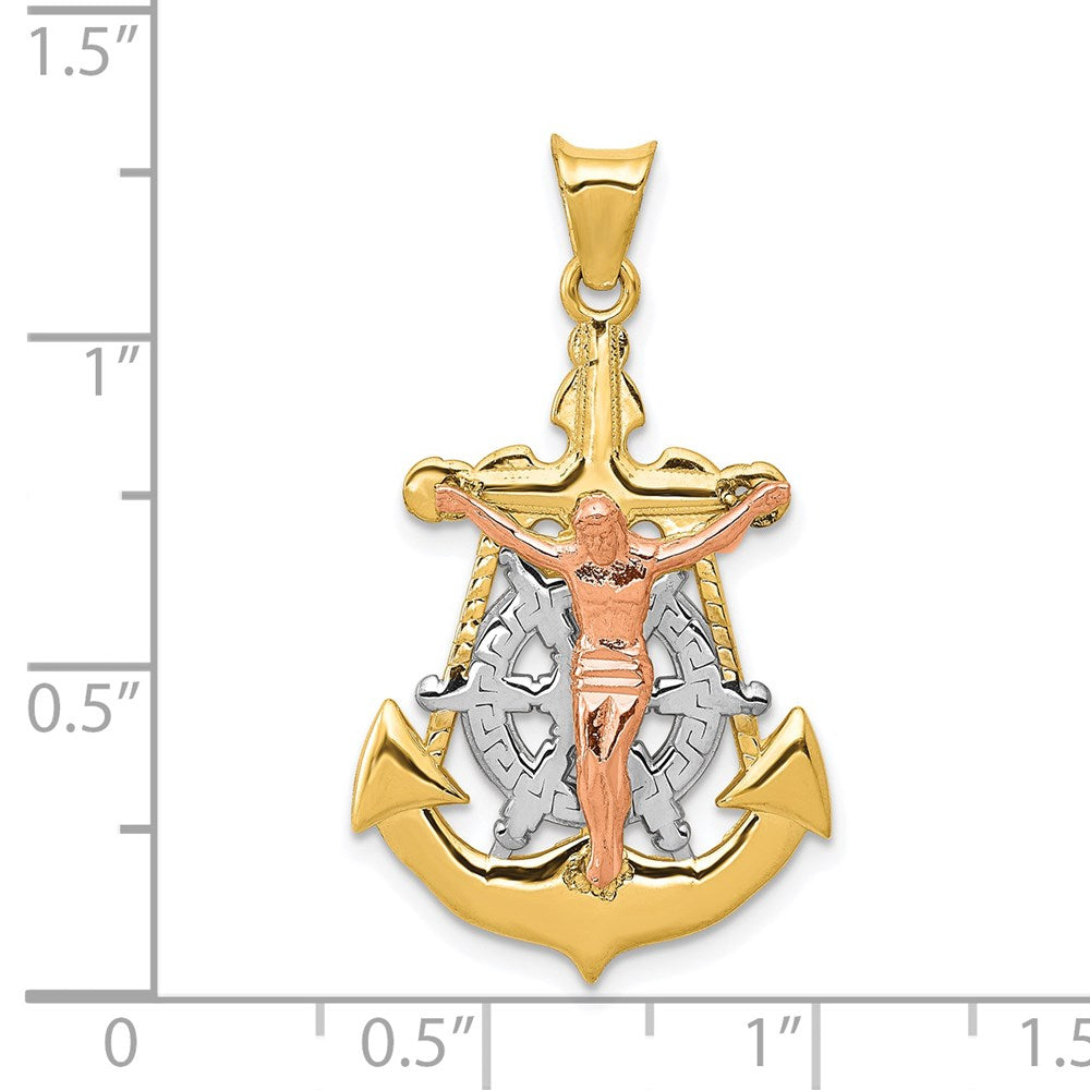 Million Charms 14K Tri-Color Mariner Relgious Crucifix Pendant