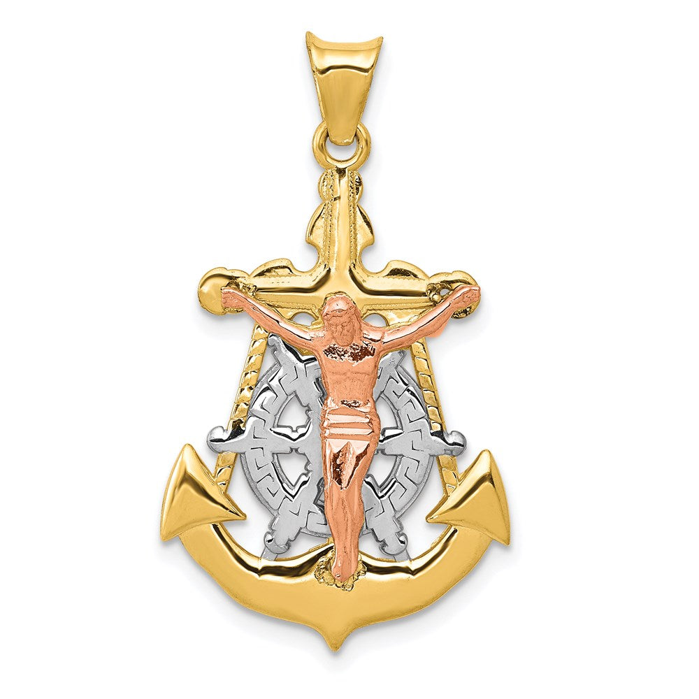 Million Charms 14K Tri-Color Mariner Relgious Crucifix Pendant