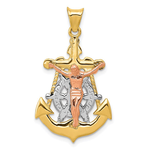 Million Charms 14K Tri-Color Mariner Relgious Crucifix Pendant