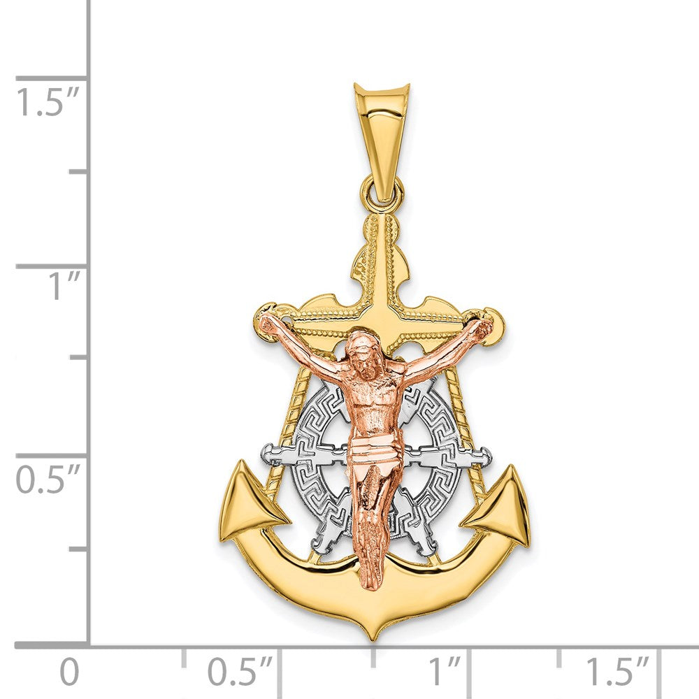 Million Charms 14K Tri-Color Mariner Relgious Crucifix Pendant