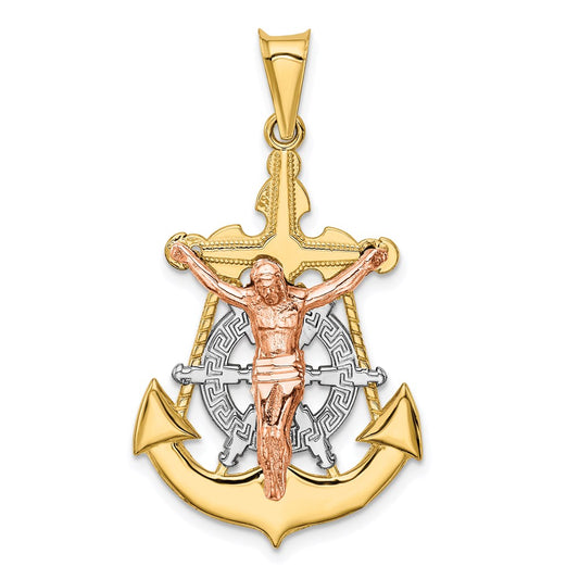 Million Charms 14K Tri-Color Mariner Relgious Crucifix Pendant