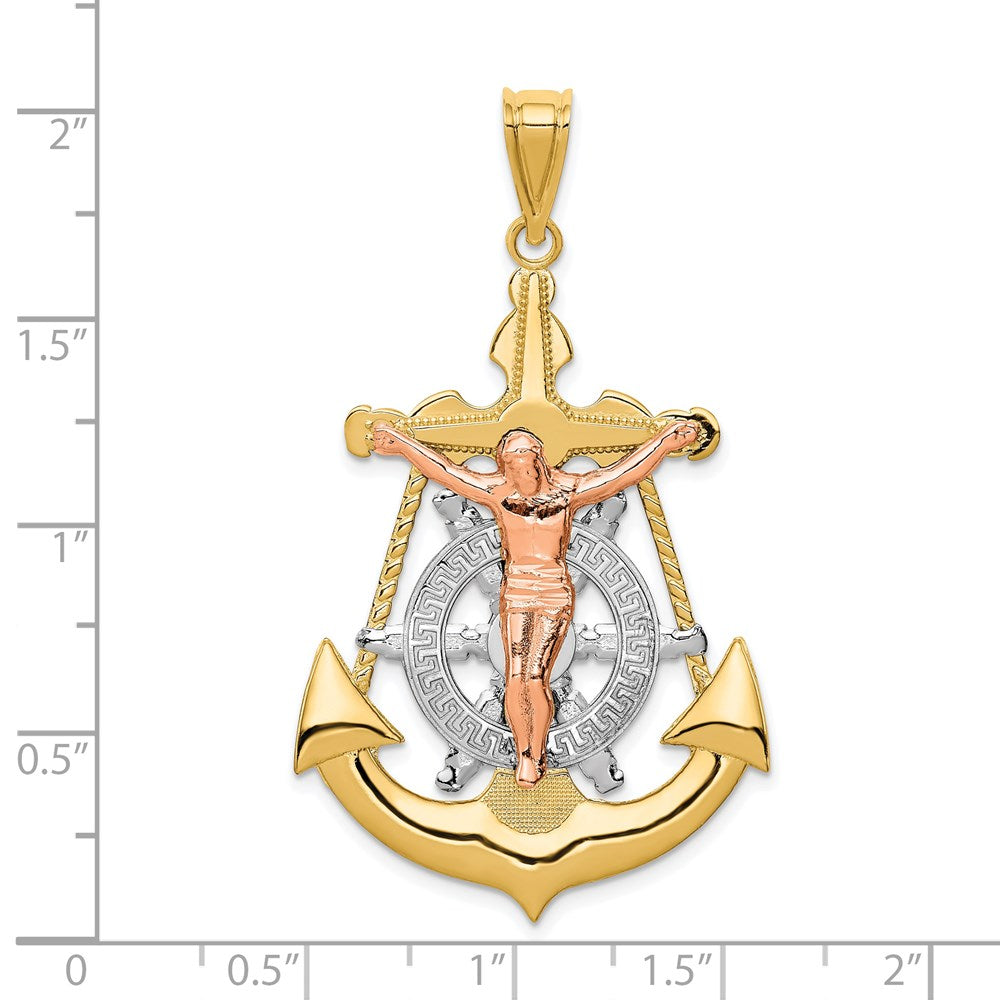 Million Charms 14K Tri-Color Mariner Relgious Crucifix Pendant