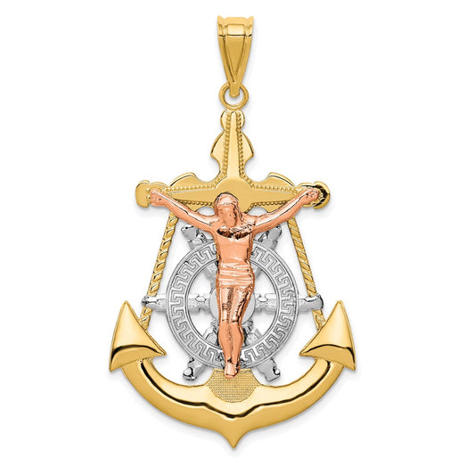 Million Charms 14K Tri-Color Mariner Relgious Crucifix Pendant