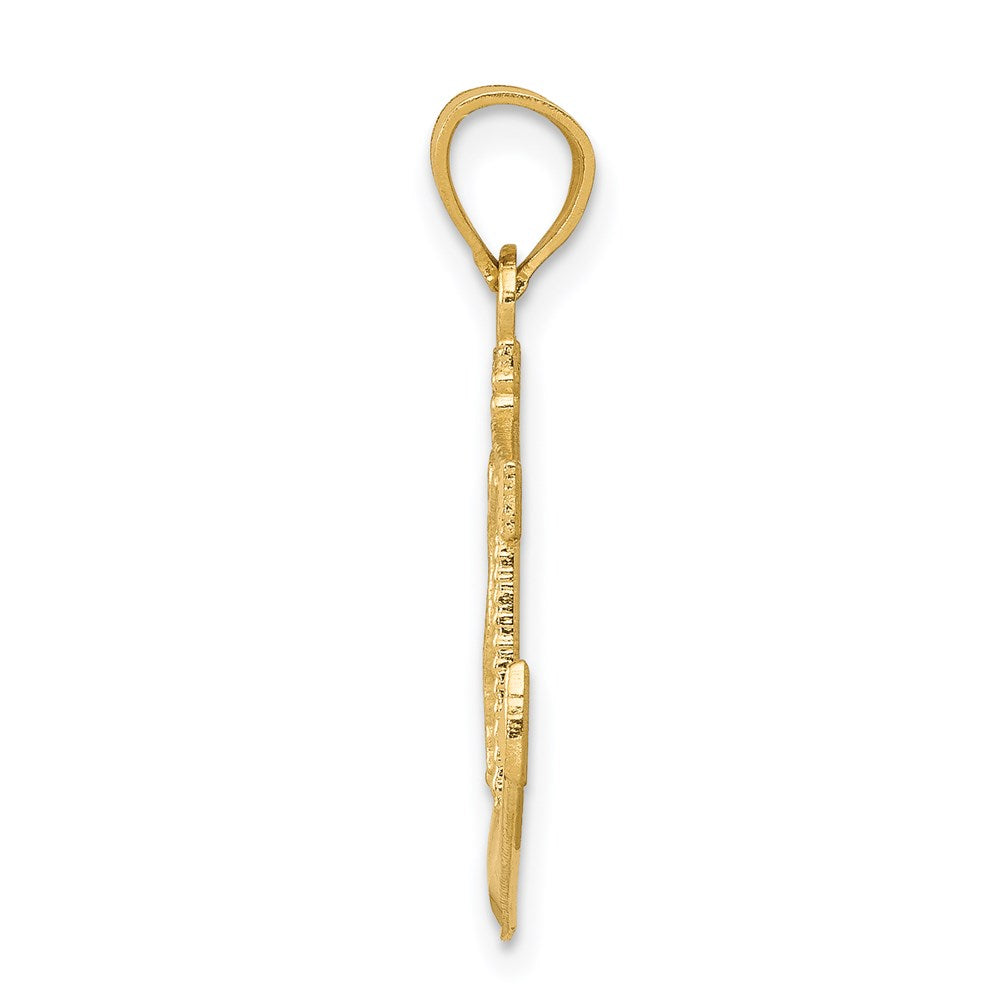 Million Charms 14K Yellow Gold Themed Satin Diamond-Cut Nautical Anchor With Relgious Crucifix Pendant