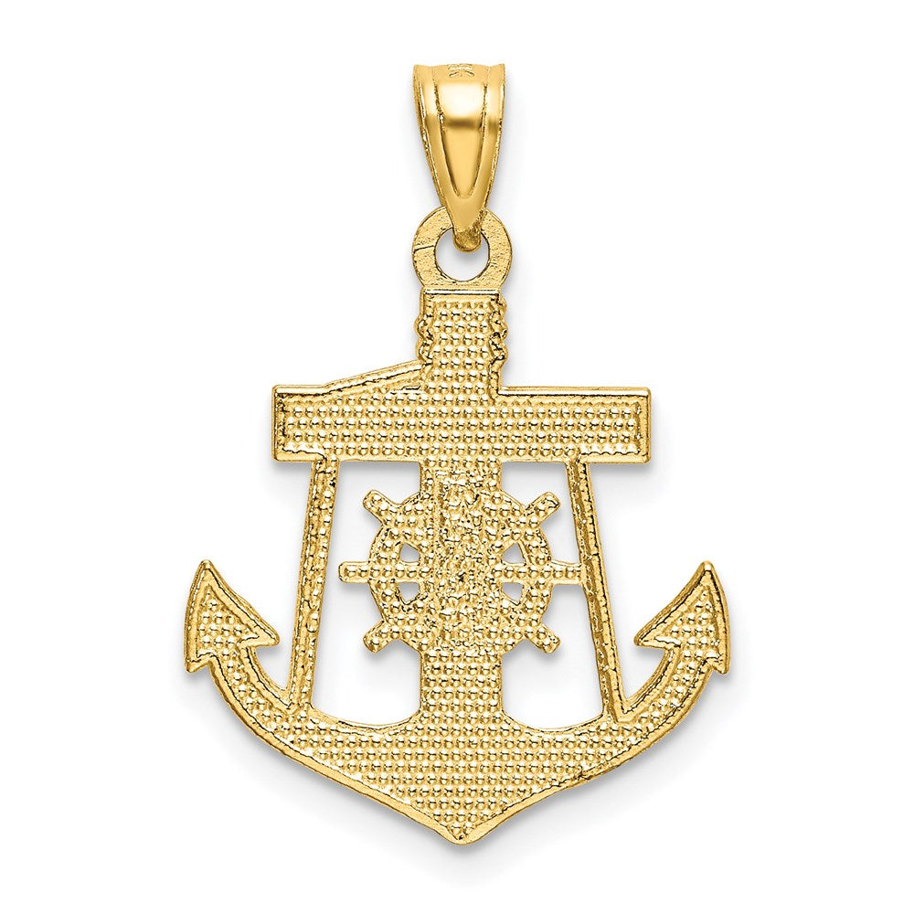 Million Charms 14K Yellow Gold Themed Satin Diamond-Cut Nautical Anchor With Relgious Crucifix Pendant