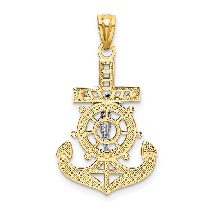 Million Charms 14K Yellow Gold Themed With Rhodium-plated Polished Mariners Relgious Crucifix Pendant