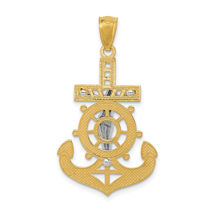 Million Charms 14K Yellow Gold Themed With Rhodium-plated Polished Mariners Relgious Crucifix Pendant