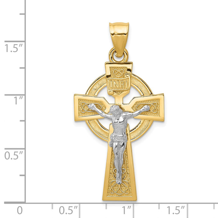 Million Charms 14K Two-Tone Polished Celtic Inri Relgious Crucifix Pendant