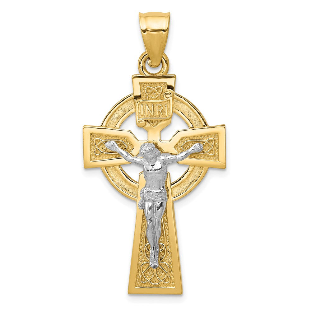 Million Charms 14K Two-Tone Polished Celtic Inri Relgious Crucifix Pendant