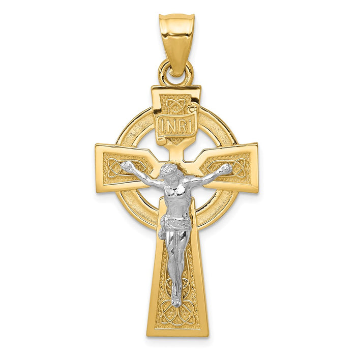 Million Charms 14K Two-Tone Polished Celtic Inri Relgious Crucifix Pendant