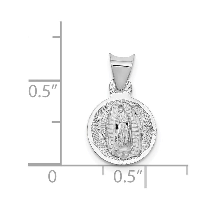 Million Charms 14K White Gold Themed Relgious Our Lady Of Guadalupe Circle Pendant