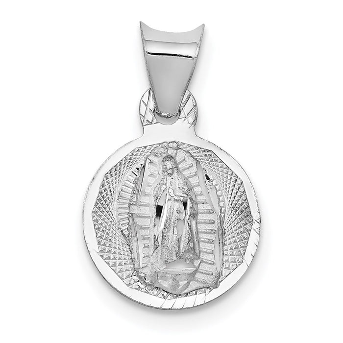 Million Charms 14K White Gold Themed Relgious Our Lady Of Guadalupe Circle Pendant