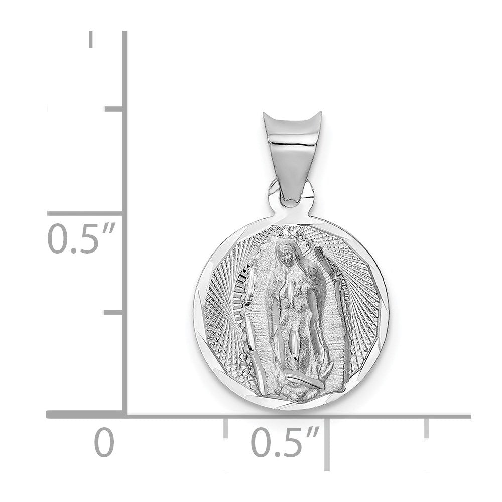 Million Charms 14K White Gold Themed Relgious Our Lady Of Guadalupe Circle Pendant