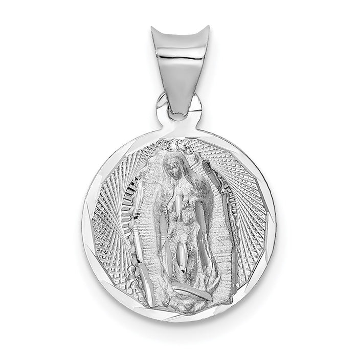 Million Charms 14K White Gold Themed Relgious Our Lady Of Guadalupe Circle Pendant