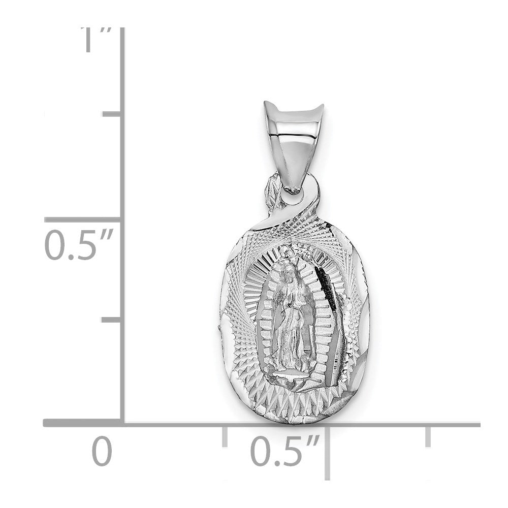 Million Charms 14K White Gold Themed Relgious Our Lady Of Guadalupe Oval Pendant