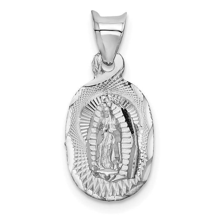 Million Charms 14K White Gold Themed Relgious Our Lady Of Guadalupe Oval Pendant