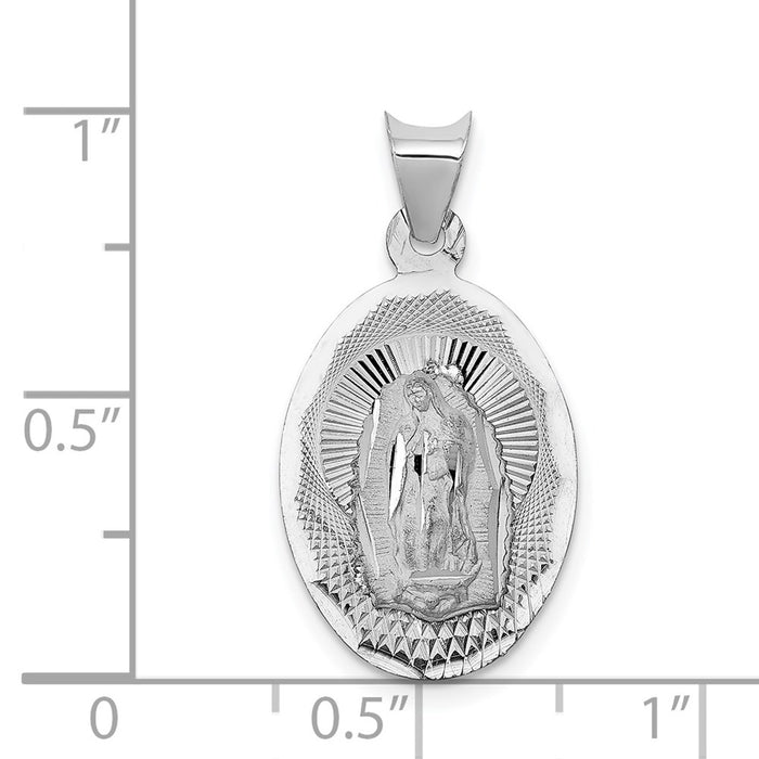 Million Charms 14K White Gold Themed Relgious Our Lady Of Guadalupe Oval Pendant