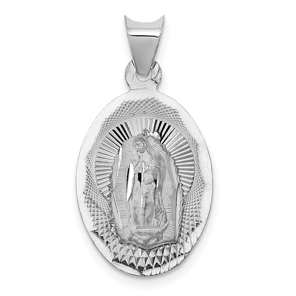 Million Charms 14K White Gold Themed Relgious Our Lady Of Guadalupe Oval Pendant