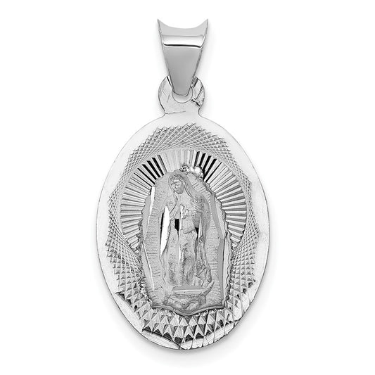 Million Charms 14K White Gold Themed Relgious Our Lady Of Guadalupe Oval Pendant