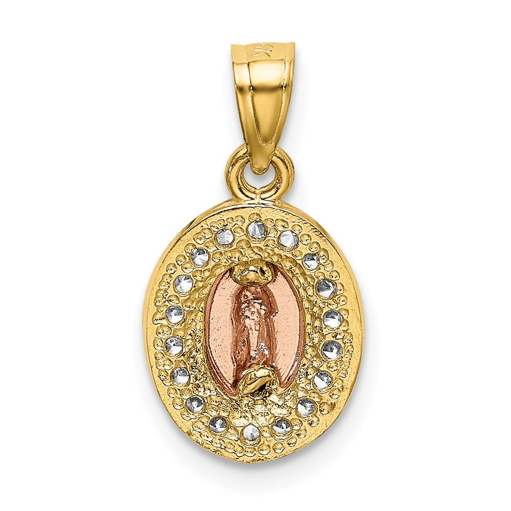 Million Charms 14K Two-Tone With White Rhodium-plated Diamond-Cut Oval (Cubic Zirconia) CZ Lady Of Guadalupe Pendant