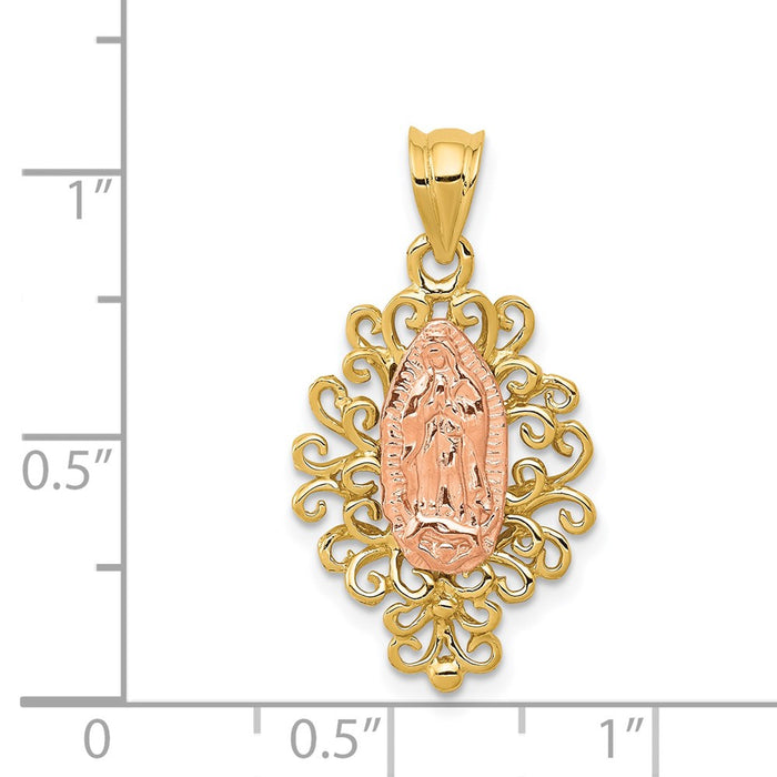 Million Charms 14K Two-Tone Polished Relgious Our Lady Of Guadalupe Pendant