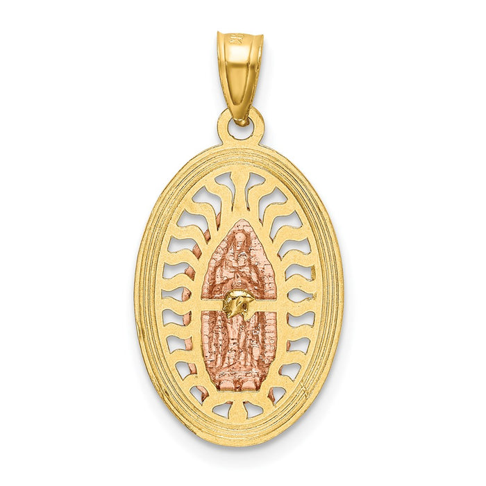 Million Charms 14K Two-Tone With White Rhodium-plated Diamond-Cut Oval (Cubic Zirconia) CZ Lady Of Guadalupe Pendant