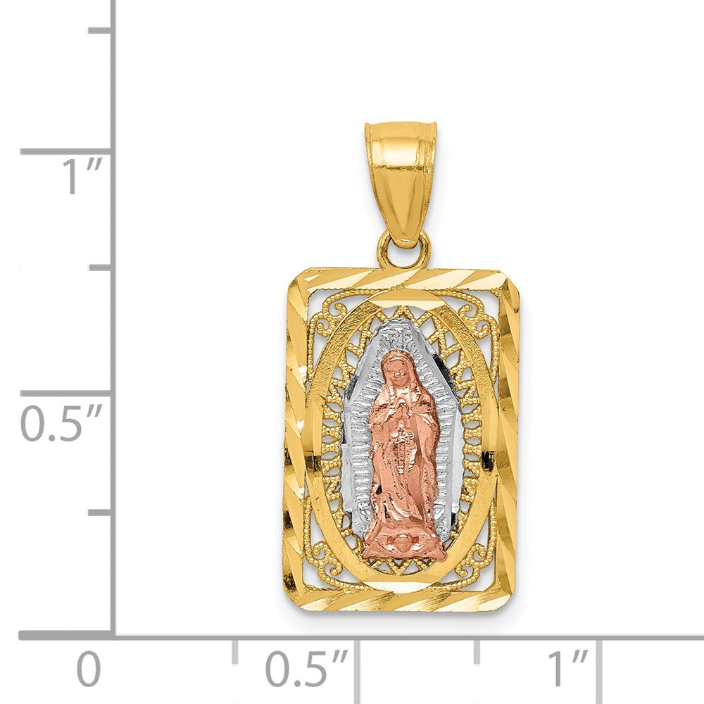 Million Charms 14K Two-Tone With White Rhodium-plated Diamond-Cut Lady Of Guadalupe Pendant