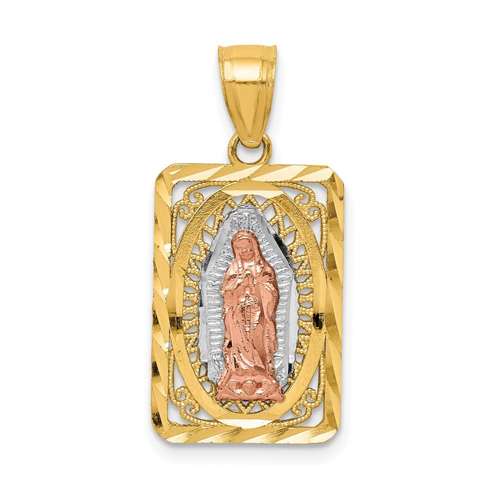 Million Charms 14K Two-Tone With White Rhodium-plated Diamond-Cut Lady Of Guadalupe Pendant